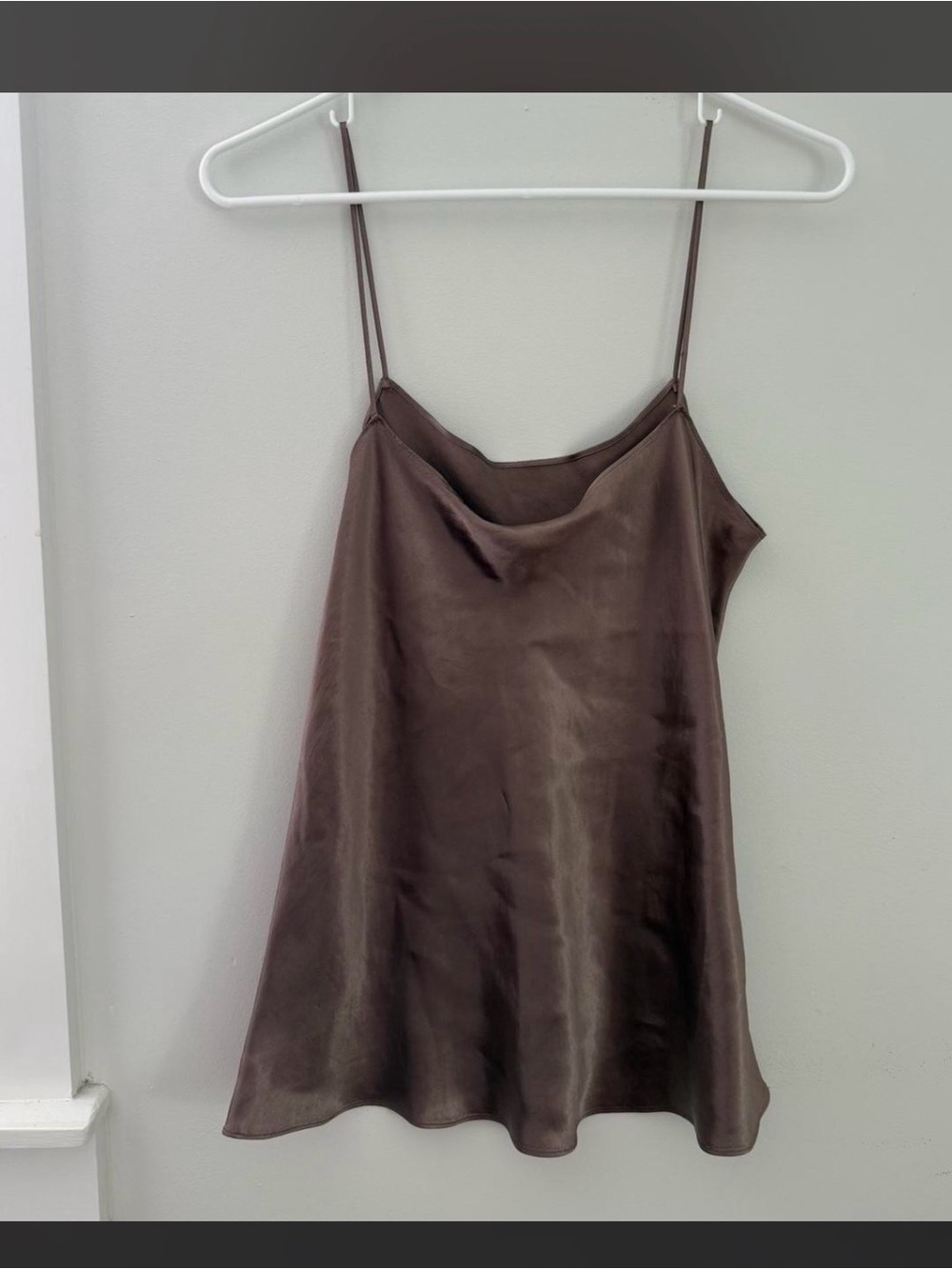 Vince Brown Satin Cowl Neck Slip Camisole